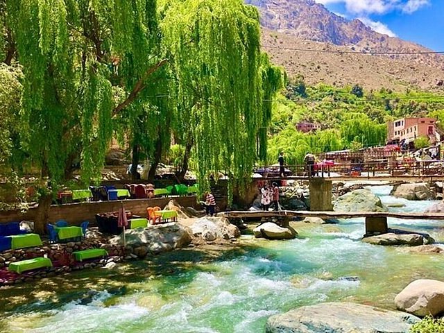The Ourika river at Setti Fatma, its willows and its riverside tables