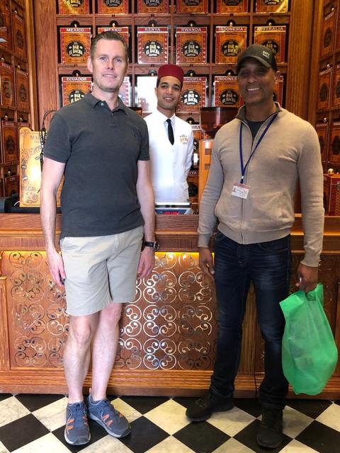 Adil and a guest at a Marrakech coffee house