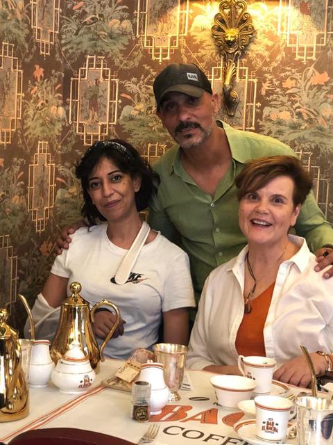 Adil with two guests over coffee at Dar el Bacha
