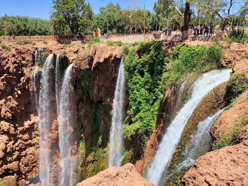 The top of the Ouzoud waterfalls, between olive trees and red rock